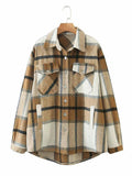 IFOMT Vintage Pockets Oversized Plaid Shacket