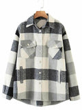 IFOMT Vintage Pockets Oversized Plaid Shacket