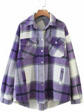 IFOMT Vintage Pockets Oversized Plaid Shacket