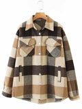 IFOMT Vintage Pockets Oversized Plaid Shacket