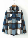 IFOMT Vintage Pockets Oversized Plaid Shacket
