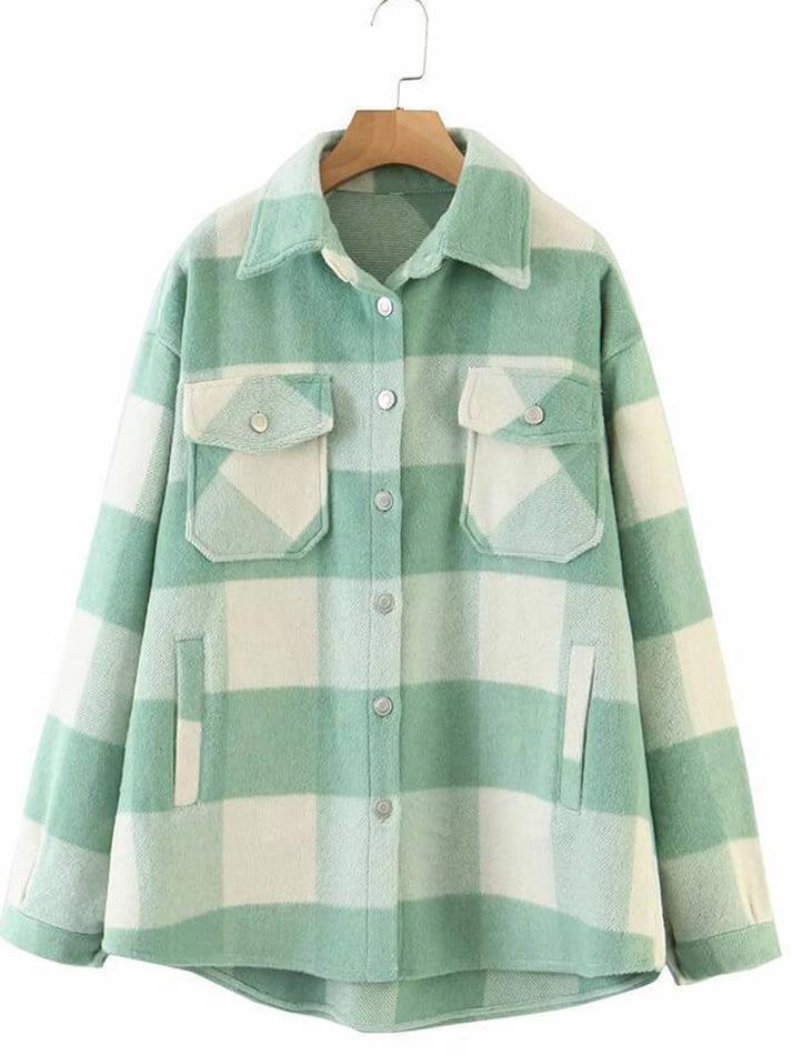 IFOMT Vintage Pockets Oversized Plaid Shacket