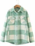 IFOMT Vintage Pockets Oversized Plaid Shacket