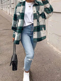 IFOMT Vintage Pockets Oversized Plaid Shacket