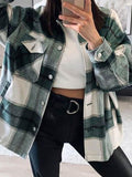 IFOMT Vintage Pockets Oversized Plaid Shacket