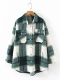 IFOMT Vintage Pockets Oversized Plaid Shacket