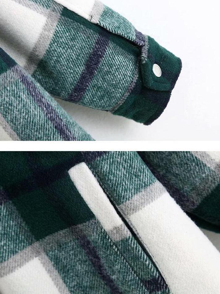 IFOMT Vintage Pockets Oversized Plaid Shacket
