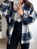 IFOMT Vintage Pockets Oversized Plaid Shacket