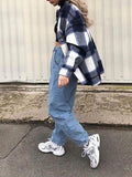 IFOMT Vintage Pockets Oversized Plaid Shacket