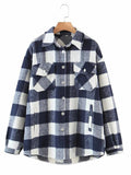 IFOMT Vintage Pockets Oversized Plaid Shacket