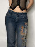IFOMT Vintage Washed Butterfly Flare Jeans