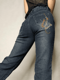 IFOMT Vintage Washed Butterfly Flare Jeans