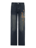 IFOMT Vintage Washed Butterfly Flare Jeans