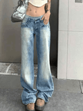 IFOMT Washed Distressed Low Waist Boyfriend Jeans