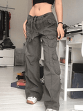 IFOMT Washed Pocket Patched Cargo Jeans