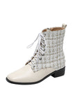 IFOMT New Fashion Spring Outfit Square Toe Plaid Tweed Ankle Boot