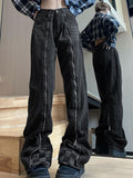 IFOMT Zip Up Checkerboard Splice Boyfriend Jeans