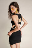 Ifomt - Black Sleeveless Back Cut Out Bodycon Mini Dress