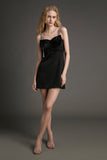 Ifomt - Black Satin Bow Front Rhinestone Strap Mini Dress