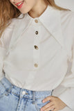 Ifomt White Pointed Collar Button Detail Lantern Sleeve Shirt