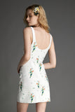 Ifomt - White Floral Print Square Neck Mini Dress