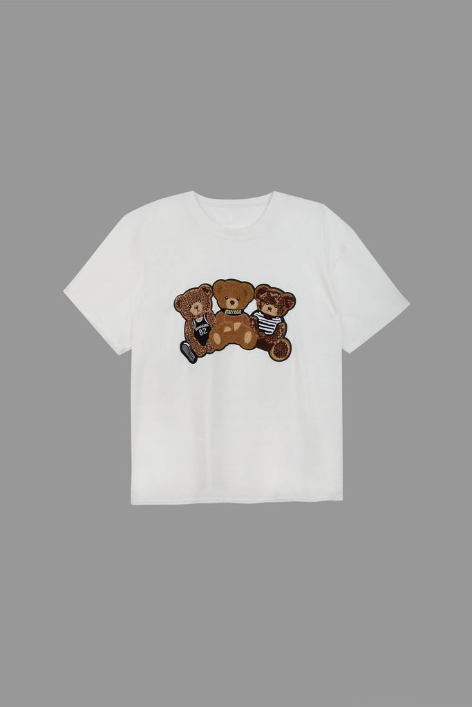 Ifomt White Teddy Bear Embroidered T-Shirt