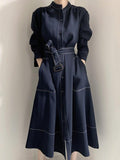 IFOMT 2024 New Fashion Elegant Stand Collar Single Loose Tie Trench Dress