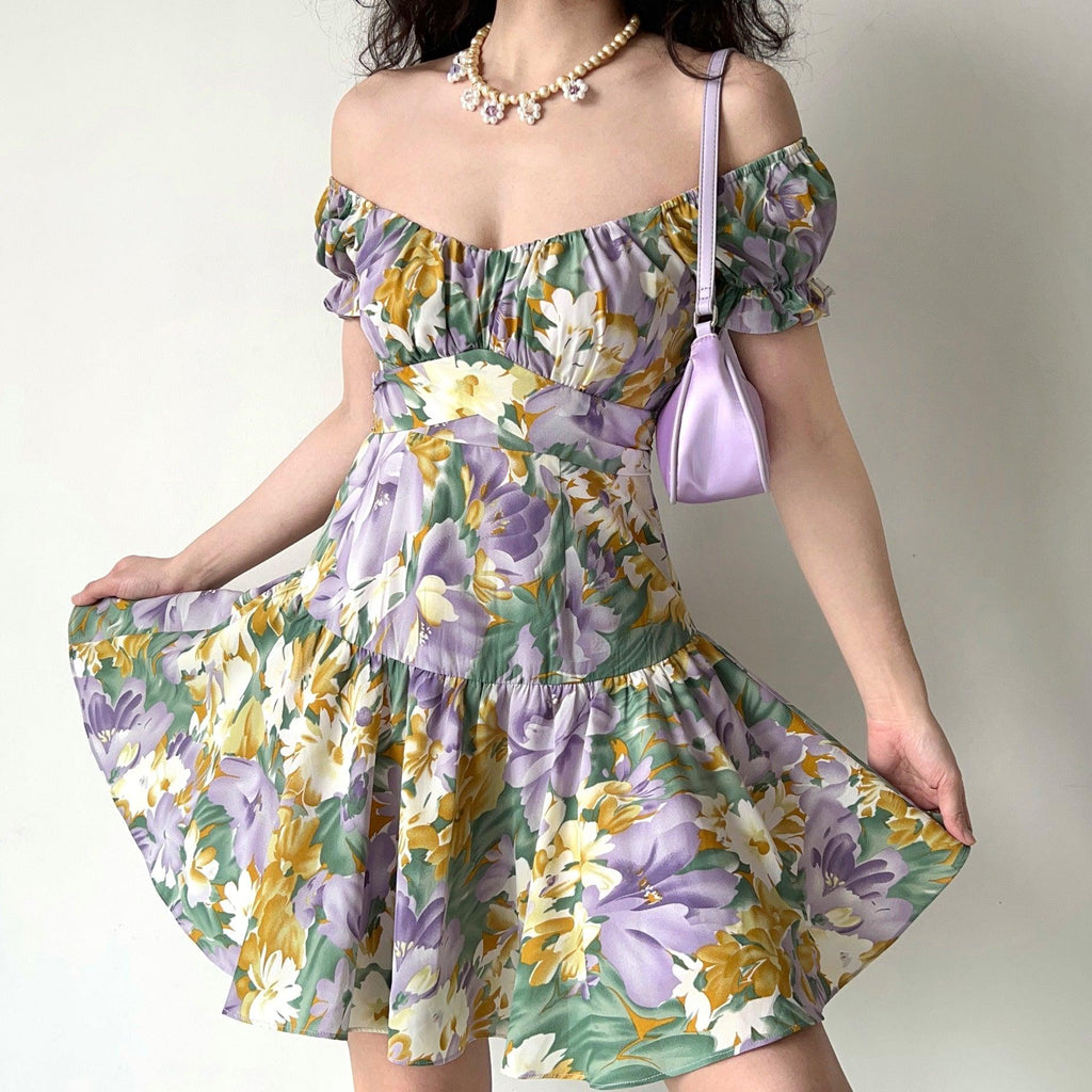 IFOMT 2024 New Fashion Elegant Ancient Oil Painting Floral Puff Sleeve Short Sleeve Dress