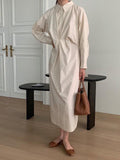 IFOMT 2024 New Fashion Elegant Casual Pleated Long-sleeve Polo Shirt Dress