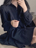 IFOMT 2024 New Fashion Elegant Lapel Pleated Loose Puff Sleeve Short Shirt Dress