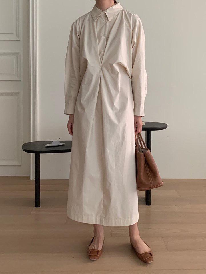 IFOMT 2024 New Fashion Elegant Casual Pleated Long-sleeve Polo Shirt Dress