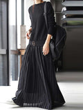 IFOMT 2024 New Fashion Elegant Belt Solid Pullover Knit Panel Pleated Dress