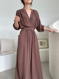 IFOMT 2024 New Fashion Elegant V-neck Cross-waist Wrinkled Loose Long Dress