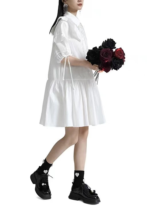 IFOMT 2024 New Fashion Elegant Cute Puff Sleeve A-line Preppy Shirt Dress