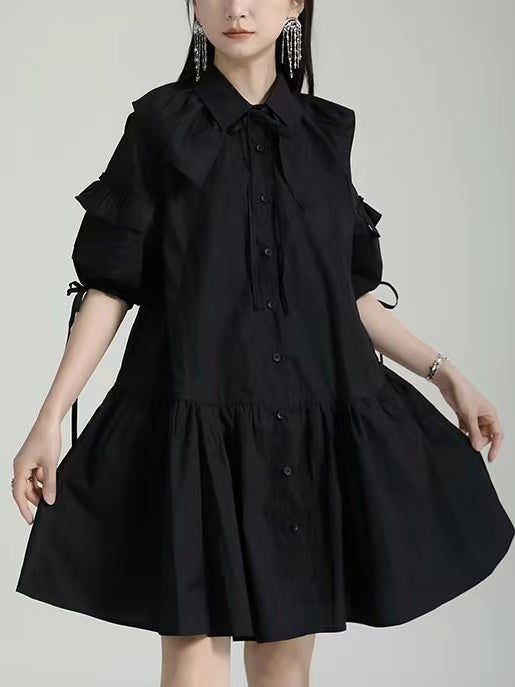 IFOMT 2024 New Fashion Elegant Cute Puff Sleeve A-line Preppy Shirt Dress