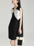 IFOMT 2024 New Fashion Elegant Asymmetric White Bow Black Dress