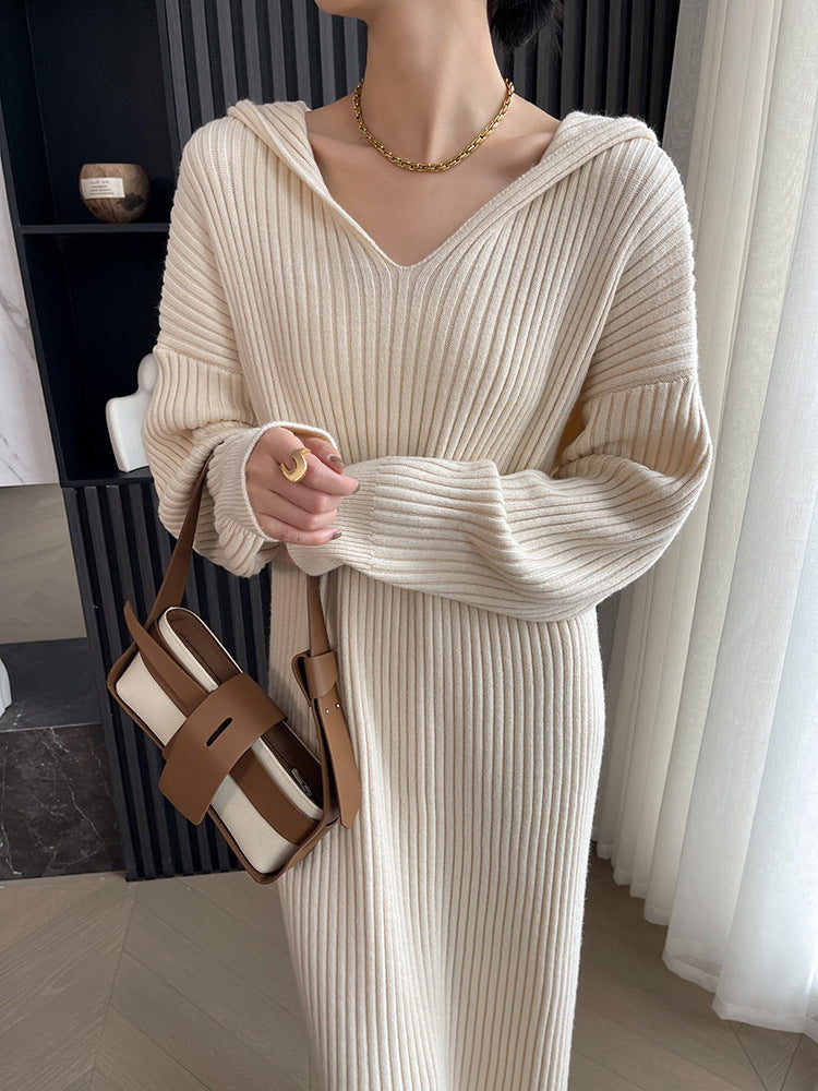 IFOMT 2024 New Fashion Elegant Casual Hooded Knitted Long Dress