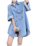IFOMT 2024 New Fashion Elegant Plus Size Loose Slim Denim Shirt Dress