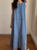 IFOMT 2024 New Fashion Elegant Loose Sleeveless Split-joint Denim Dress