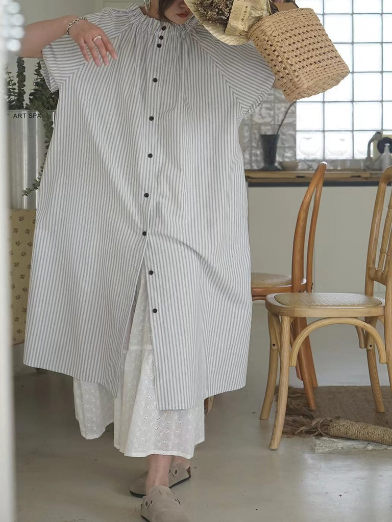 IFOMT 2024 New Fashion Elegant Art Striped Loose Slim Short-Sleeved Dress