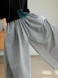 IFOMT 2024 New Fashion Elegant Retro Cotton Linen Plaid Casual Wide Leg Pants