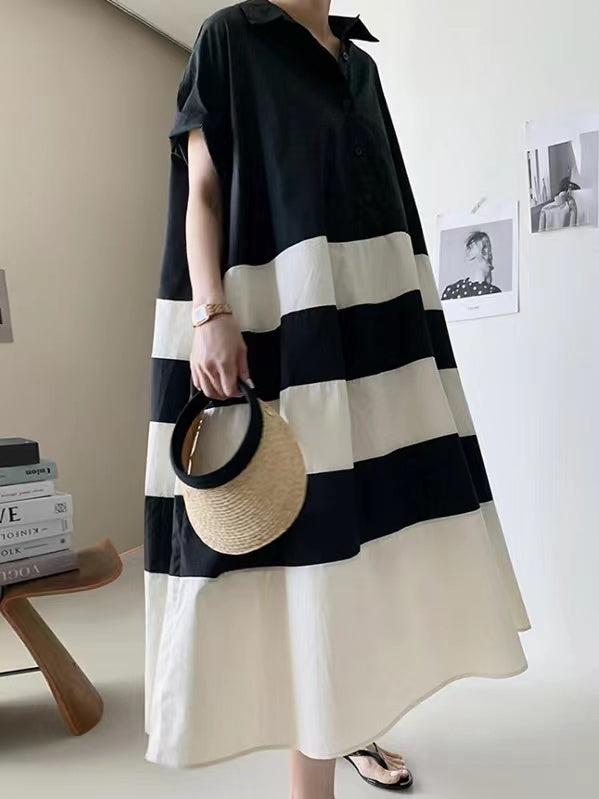 IFOMT 2024 New Fashion Elegant French Loose Black&white Oversize Shirt Dress