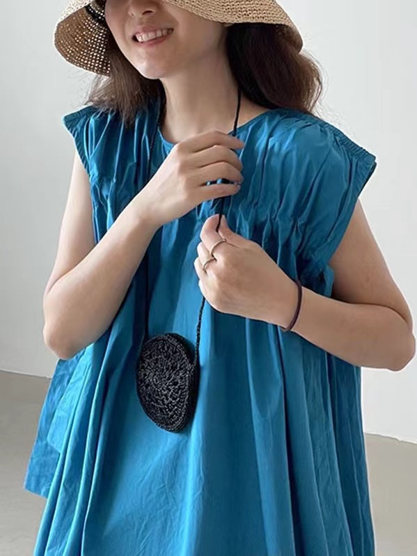 IFOMT 2024 New Fashion Elegant Drawstring Flying Sleeves A-line Blue Dress