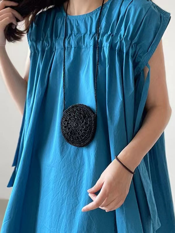 IFOMT 2024 New Fashion Elegant Drawstring Flying Sleeves A-line Blue Dress