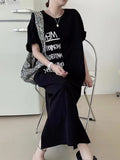 IFOMT 2024 New Fashion Elegant Letter Print Loose Long Short Sleeve T-Shirt Dress