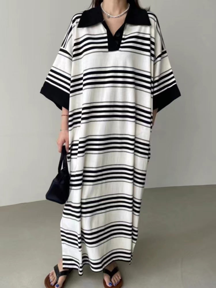 IFOMT 2024 New Fashion Elegant Loose Striped Long Polo Dress