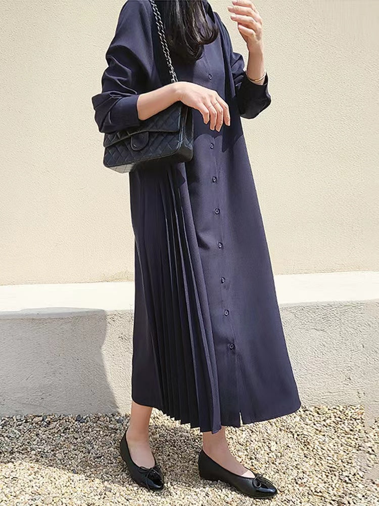 IFOMT 2024 New Fashion Elegant Lapel Single-Breasted Pleated Side Dress