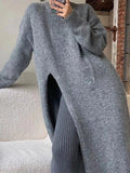 IFOMT 2024 New Fashion Elegant Side Slit Loose Long Knitted Sweater Dress