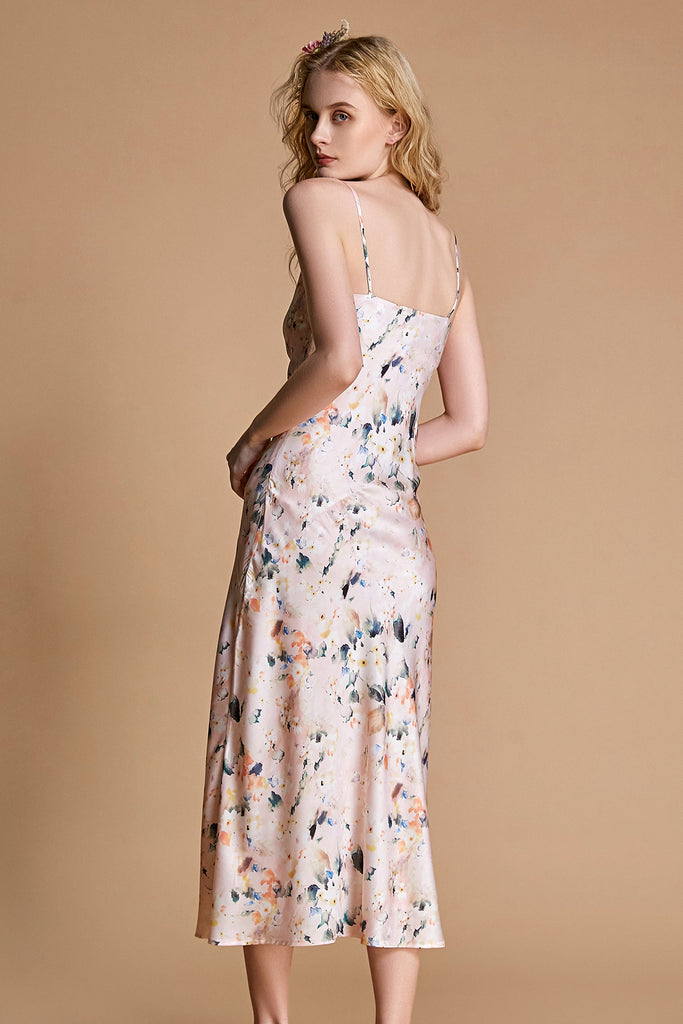 Ifomt - Pink Floral Print Cowl Neck Mermaid Maxi Dress