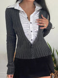 IFOMT 2024 Fashion Woman tops y2k style Fold Patched Slim Buttons Knit  Top